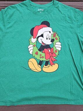 Disney Mickey Mouse Graphic T-Shirt w/ Wreath Santa Hat Christmas Men's Size 3XB